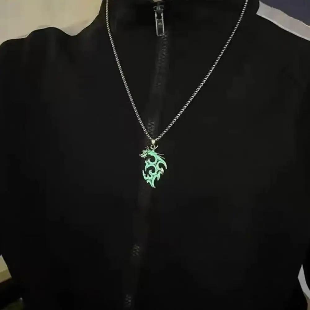 1PC Glowing In The Dark Dragon Pendant Necklace Moonstone Luminous Dragon Necklace Vintage Punk Flashing Necklace Men Boy Gifts