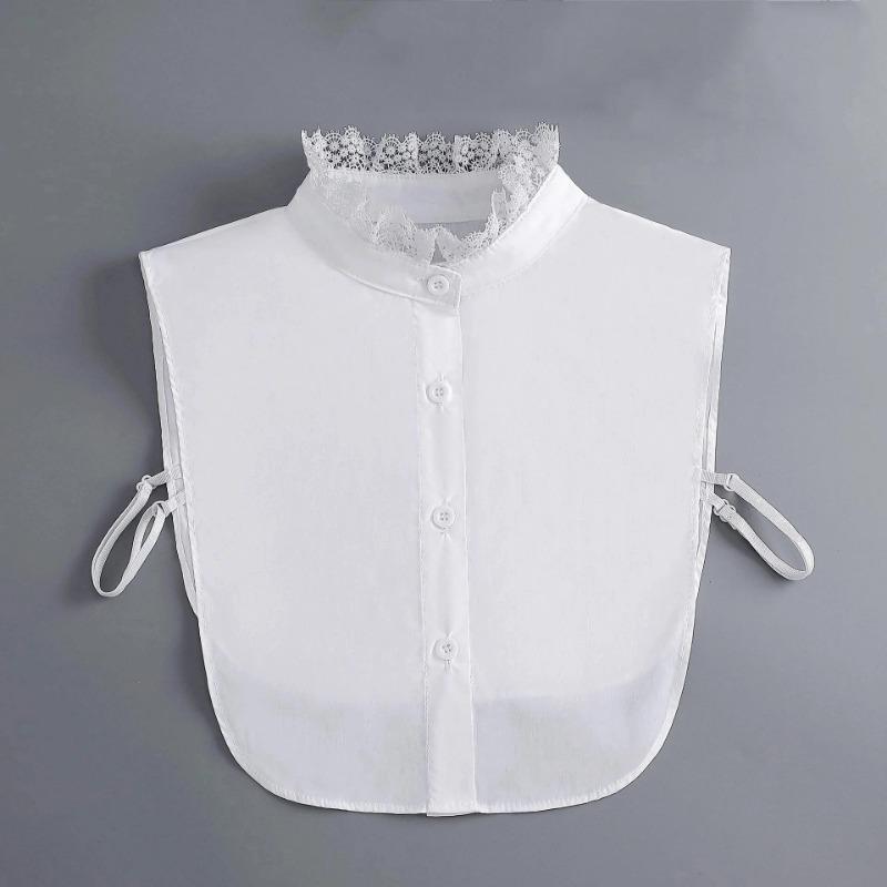 New Women White Lace Fake Collar Vintage Shirt Detachable Collar Front Tie Men Lapel Blouse Top Sweater Cotton False Collars