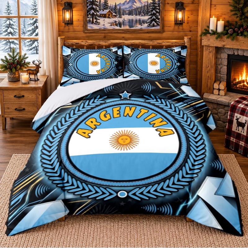 Printed 3Pcs Bedding Set Argentina Football Pattern Bed Sheet Pillowcase For Bedroom Decor