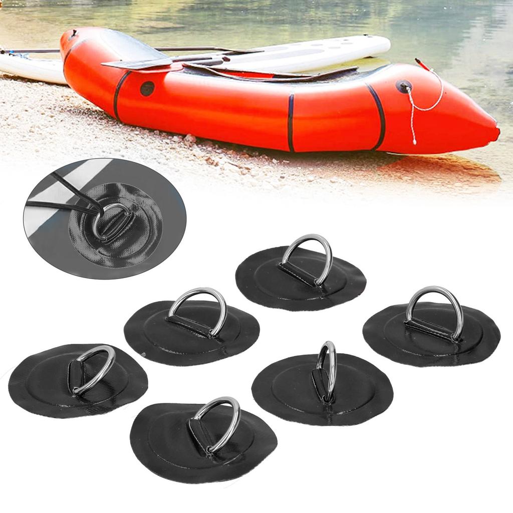 6pcs Inflatable Boat Kayak D Pad Patch Marine Fixed Buckle with Elastic Bungee Cord(Black )
