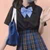 Women's Preppy Style JK Uniform Shirt – Light Blue, Short Sleeve, Perfect for Summer and Autumn.
