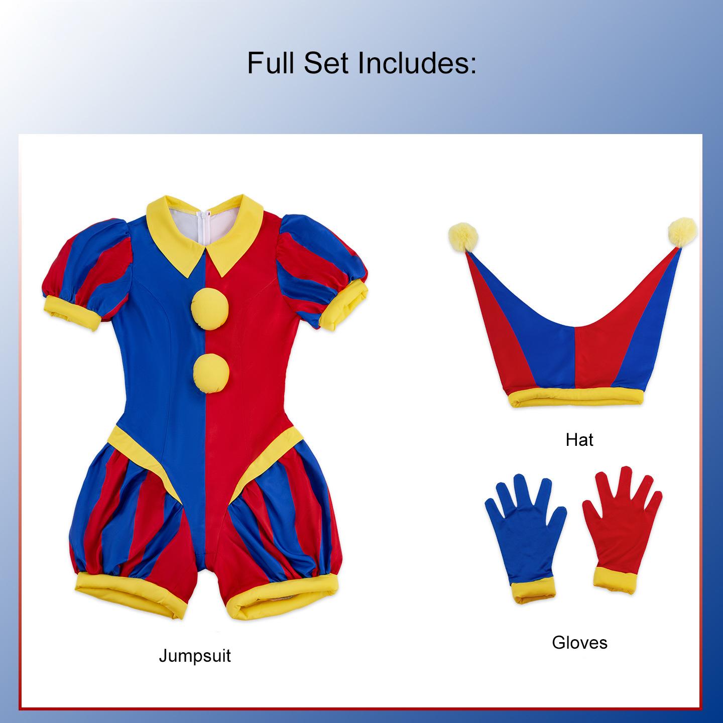 Pomni The Amazing Digital Circus Cosplay Jumpsuit Clown Kostuum Halloween Feest Volwassen Rolspel Outfit Hoed Handschoenen S