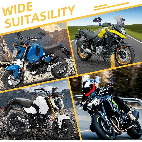 Motorcycle Mirrors For Handlebars, 7/8" Bar End Mirrors Include Mirror Plugs Compatible With Honda Grom MSX125 Z650 Z125 Pro Z750 Z800 MT-07 MT-03