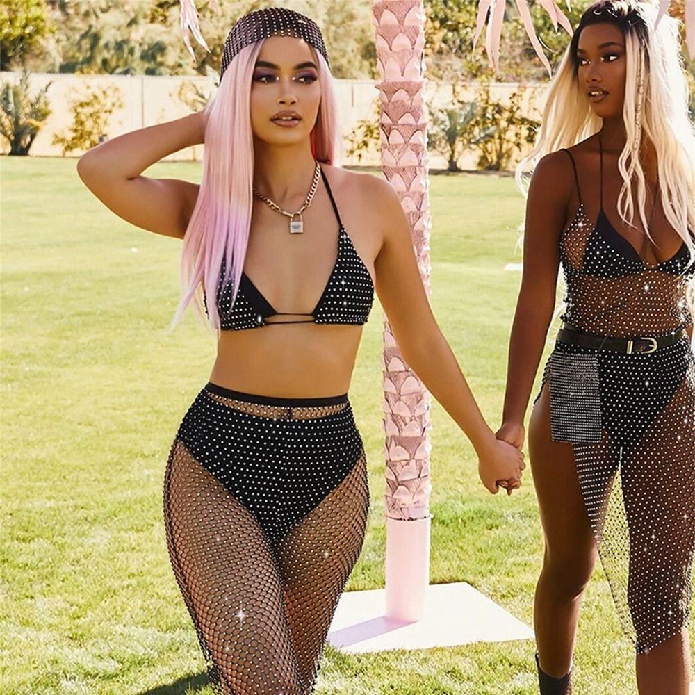 Nets Headwrap Bohemian Summer Bling Turban Women Hair Scarf Rhinestone Headband Mesh Head Scarf Cap