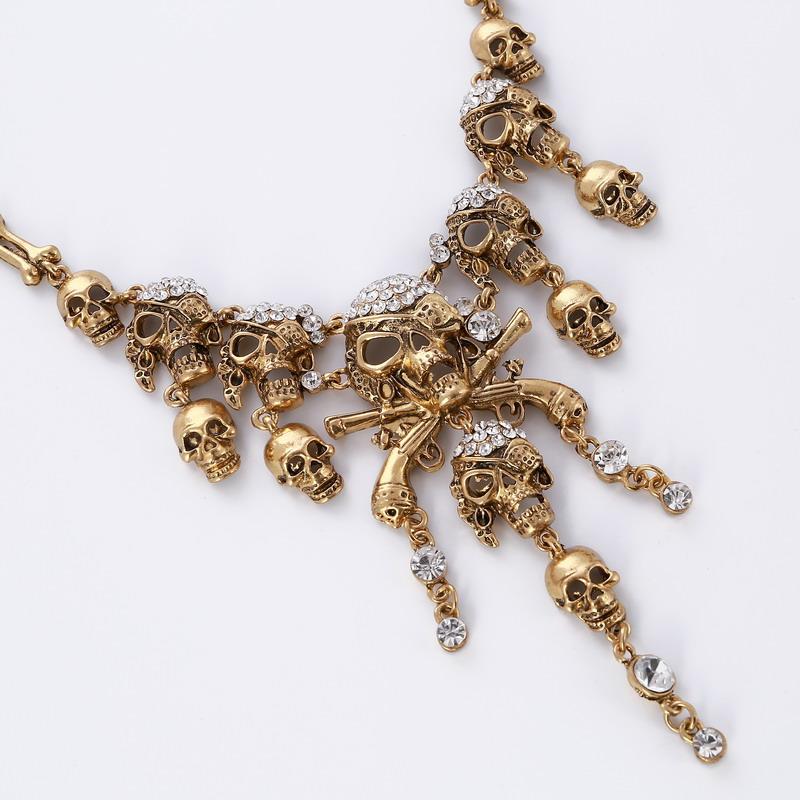 Classic Vintage Pirate Skeleton Skull Choker Necklace Pendant For Women Men Retro Rhinestone Biker Gothic Punk Party Jewelry