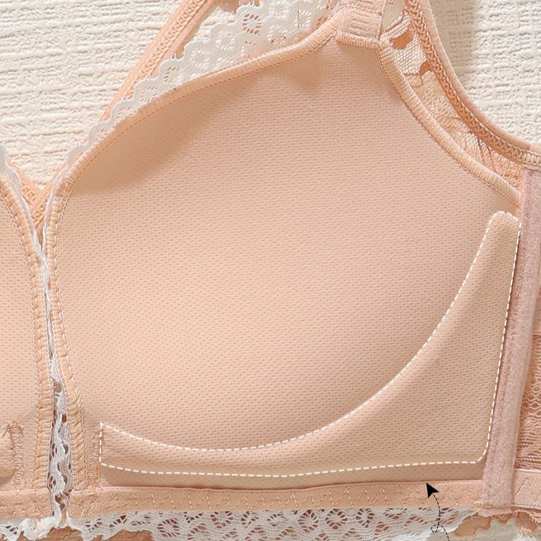 Front Button Bra Sexy Lace Gathering Bra Breast Retraction Anti-sagging Underwear Lace No Steel Ring Beautiful Back Bra