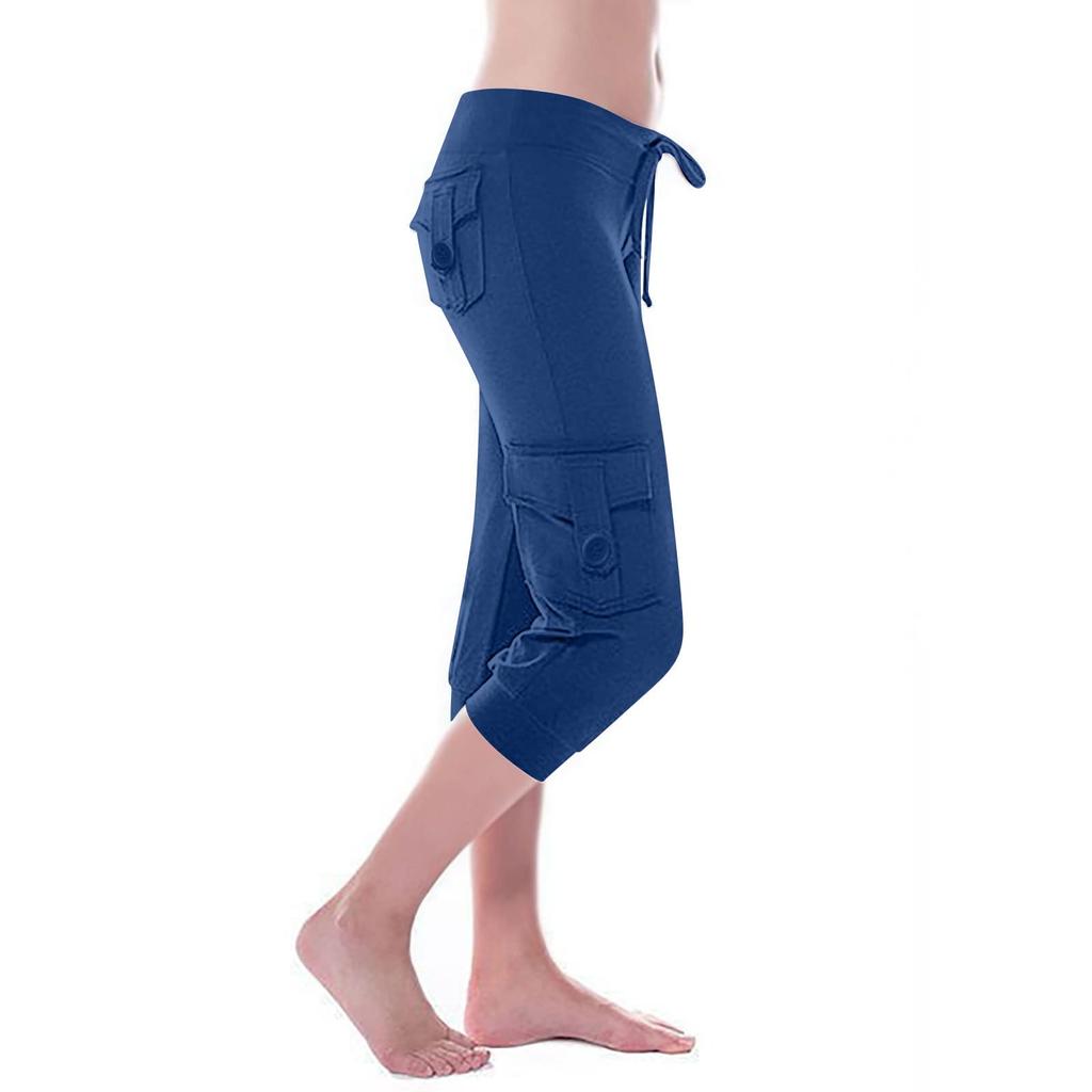 Women's Stretch-Waist Button-up Multi-Pocket Yoga Cropped Pants