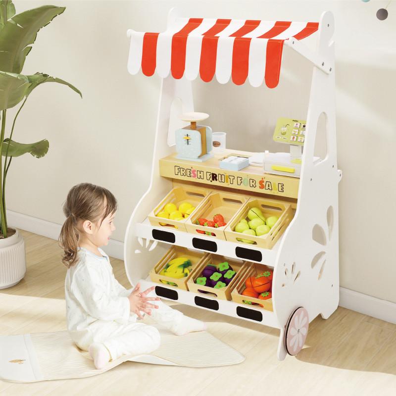 Mobile Portable Fruit Stall Wooden Playset For Toddlers Imaginative Play Role