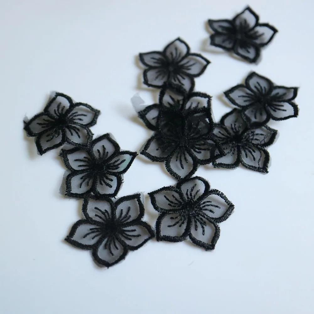 10Pcs Black White Lace Embroidered Flowers Patches Applique Patch Decoration