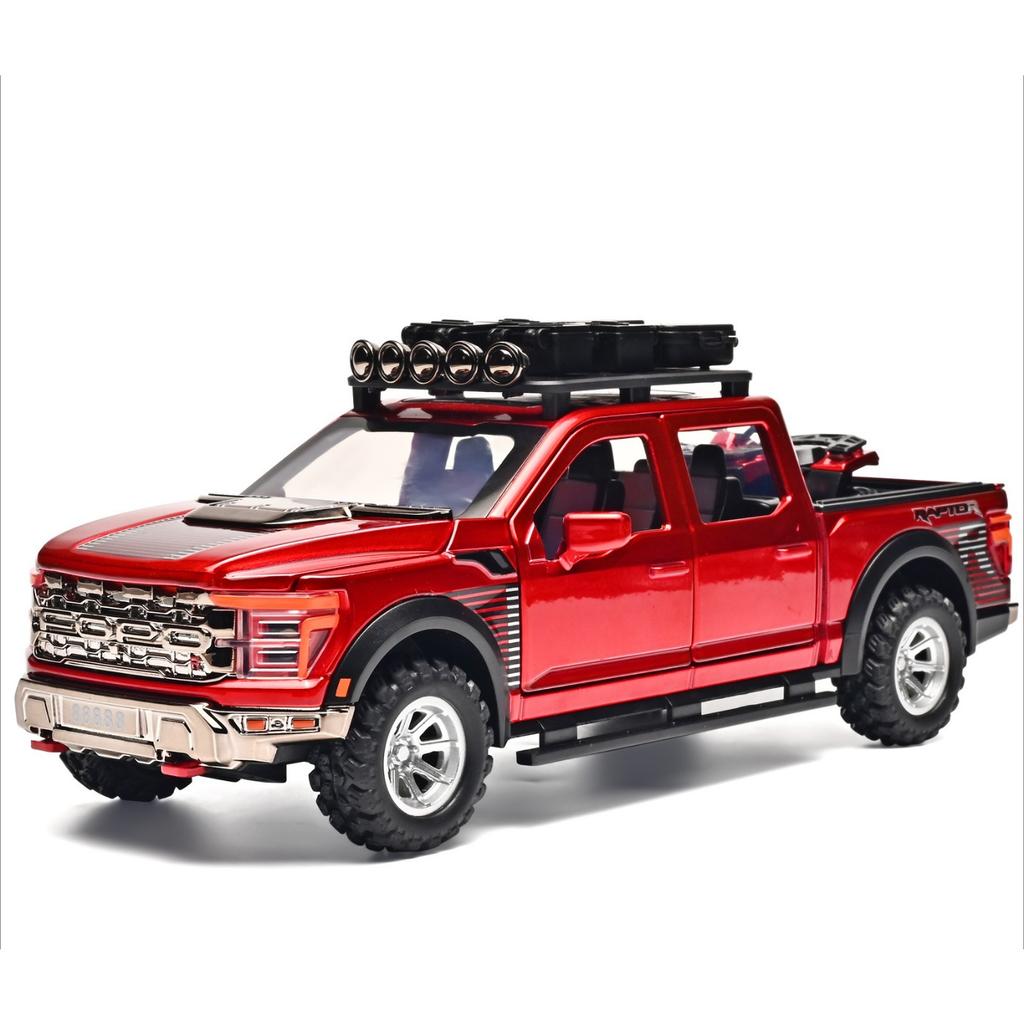 1/24 Scale Ford Raptor Pickup F-150 Alloy Car Model Simulation Off-Road Vehicle, Boy Gift, Sound and Light Children's Toy Ornaments