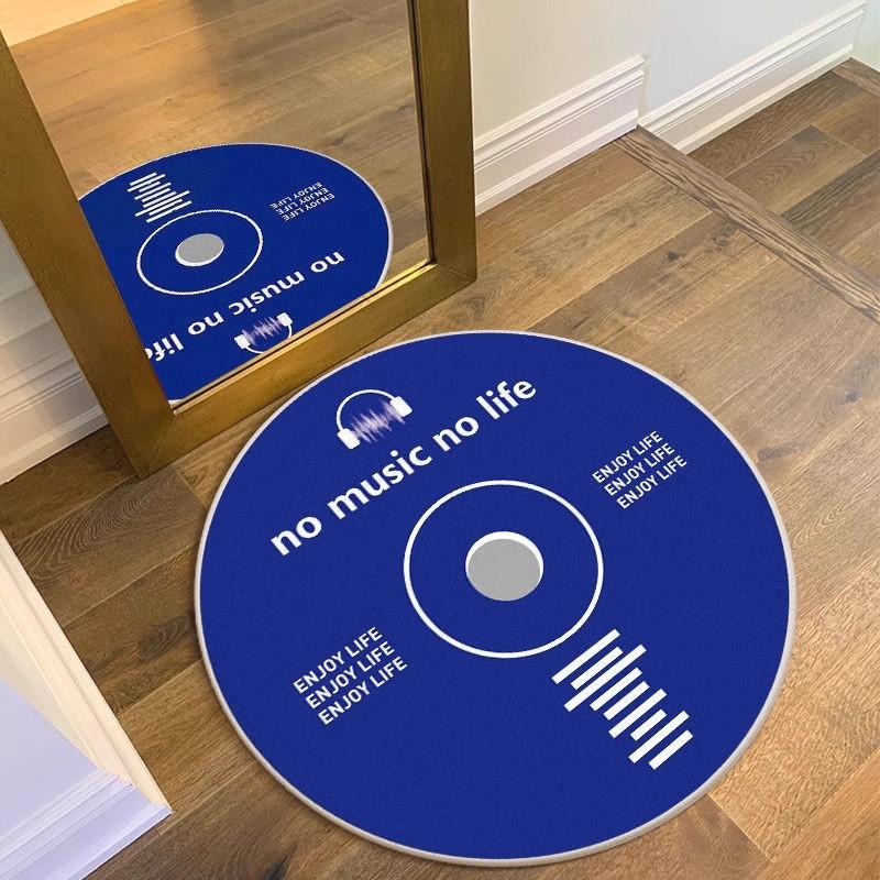 

Vinyl Record Pattern Round Carpet Letter Print Home Decor Floor Mat Modern Music Theme Non-Slip Rug for Living Room Music Room 40x40cm