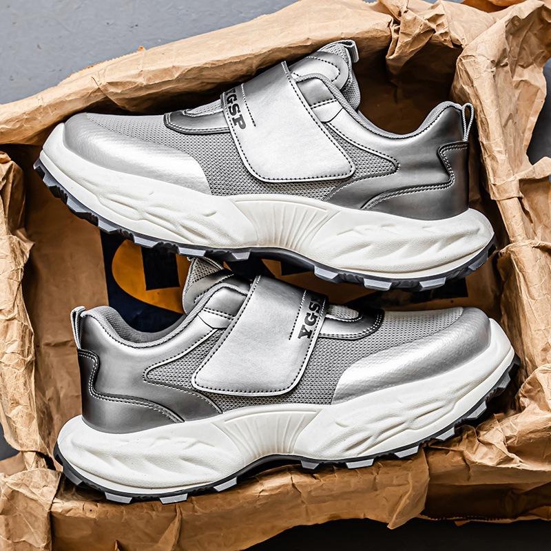 

Мужские туфли на липучке, летние нишевые трендовые туфли, студенческие туфли на платформе, увеличивающие рост, мужские сетчатые спортивные и повседневные туфли 44