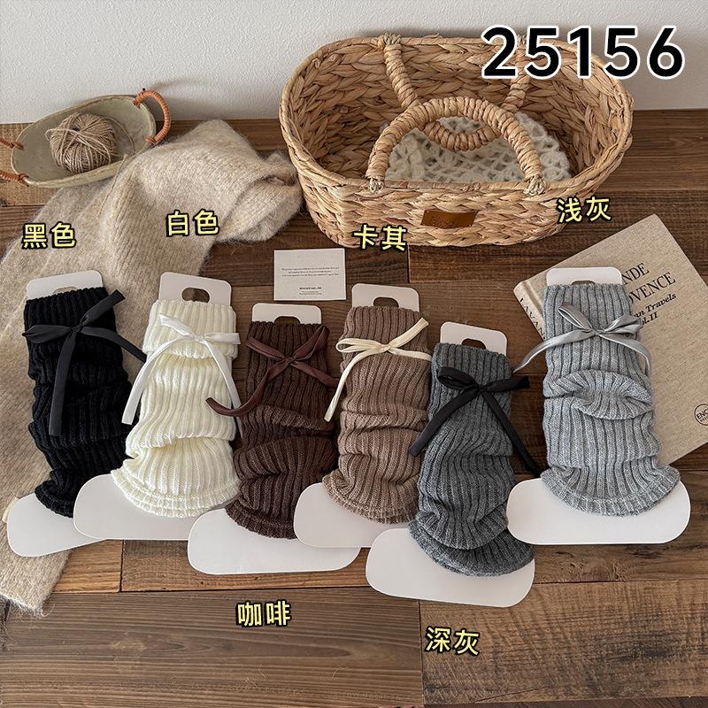 Kids Leg Warmers INS Fashion Solid Color Knitted Boot Cuff with Bow Winter Warm Leg Warmers for Girls Retro Over The Knee Socks