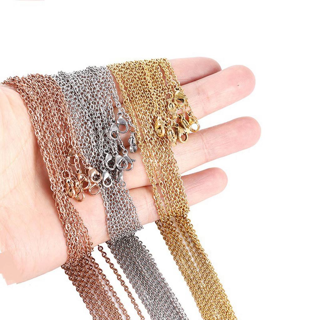 10 Pcs Metal Thin Necklace Chain with Lobster Claw Clasps Flat O Chain Necklace Accessories for DIY Jewellery Making