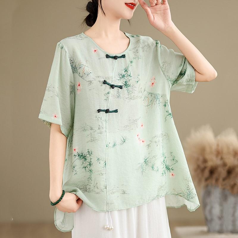 Short Sleeve Oversized Cotton Vintage Floral Casual Loose T Shirt Tops Women Summer T-shirt