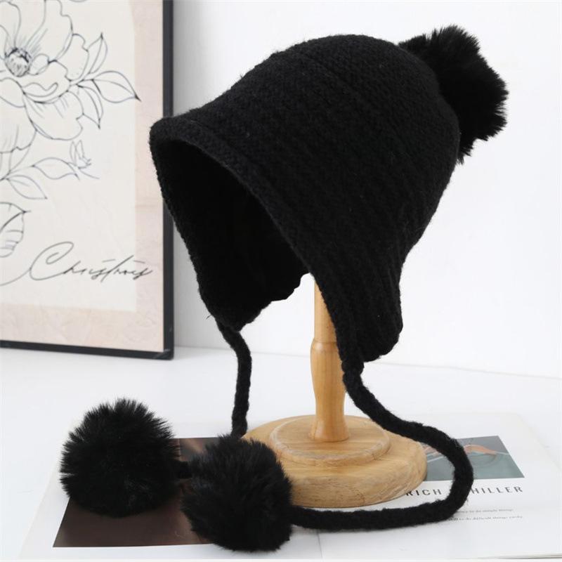 New Autumn and Winter Cute Hairball Ear Protection Knitted Hat, Cold Protection and Warmth, Big Head Circumference and Small Wool Hat
