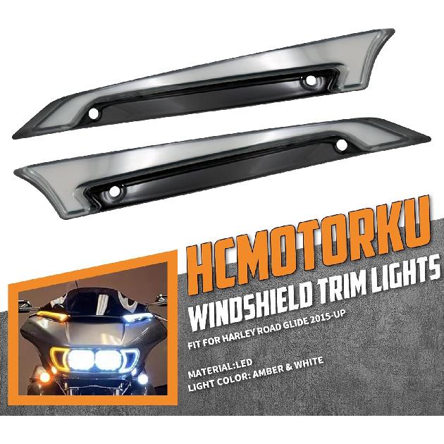 Windshield Side Trim LED Light Turn Signal Running Lamp Fit for Road Glide FLTRX FLTRXS FLTRK FLTRU FLTRXSE FLTRUSE 2015–2024 Black Front Fairing