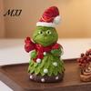 Desktop Christmas Decorations Green Monsters Ornament with Santa Hat And Scarf, Resin Frog Holiday Gift for Friends Figurine Home Decoration, Outdoor