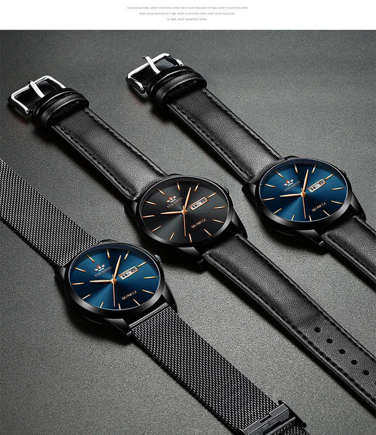 FOURRON Men's Quartz Watch - Waterproof, Ultra-Thin Steel Band with Calendar