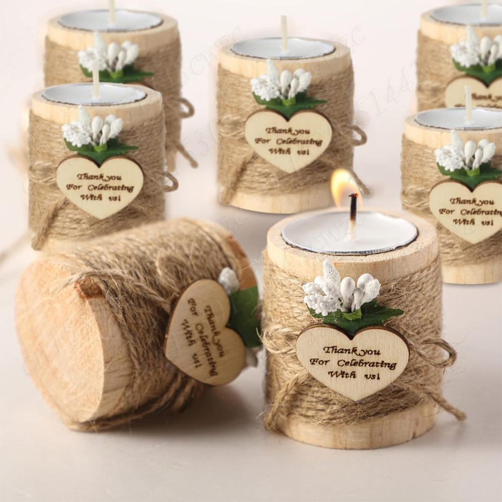 24 Pcs Christmas Wooden Tealight Candlestick Small Guest Candlelight Party Favors for Wishing Wedding Party Birthday Candlestick