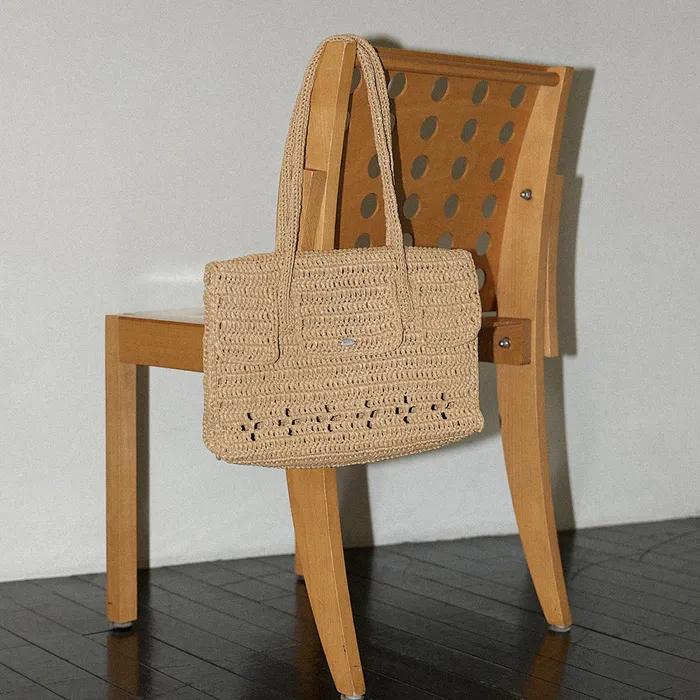 Lily Handmade Crochet Raffia Er Shoulder Bag (+gift tassel keyring) _ Natural Beige