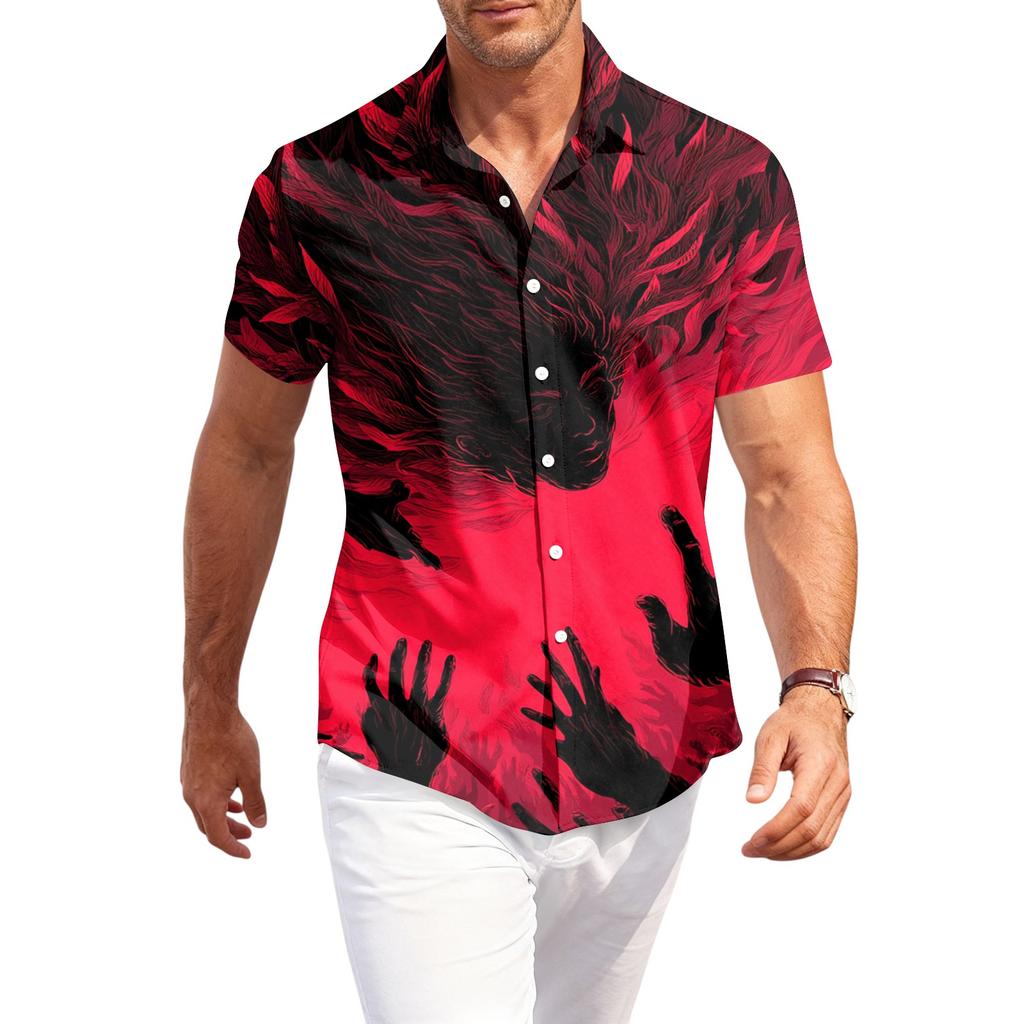 Herren Freizeit Hemd mit Halloween-Print, kurzärmlig, für Party