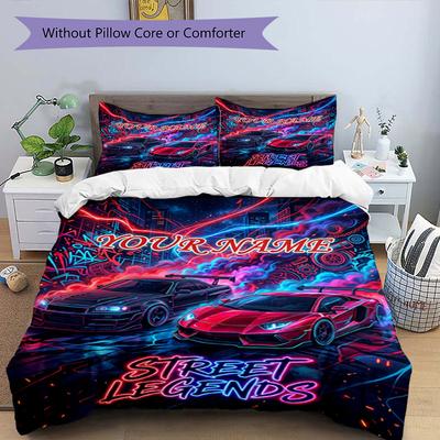 3PC Custom Name Street Legends Night Bedding Set Duvet Cover Closure Includes 1 Duvet Cover & 2 Pillowcases for Bedroom