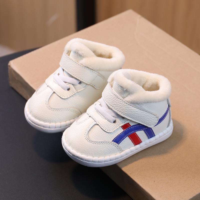 

High-Top Warm Cotton Toddler Shoes for Boys (1-3 Years) - Soft Sole, Velvet Lining, Walking Sneakers for Autumn & Winter Size 24: Insole 14.5cm синий