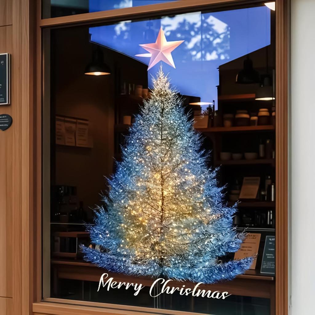 Christmas Decorative Glass Sticker Holiday Party Atmosphere Scene Layout Star Christmas Tree Window Sticker Electrostatic Window