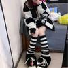 Women's White Striped Lolita Mid-Calf Socks - Cute Autumn Knee Pads with Leather Shoes