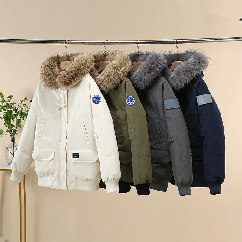 Down cotton clothes women's new winter ovrsize women's big fur collar loose hooded thickened cotton-padded clothes