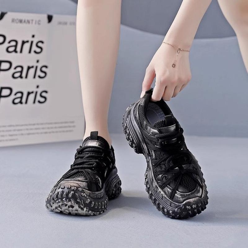 Fashion Thick-soled mesh breathable durian bottom silver dad shoes for women to increase height 2024 new casual sports shoes