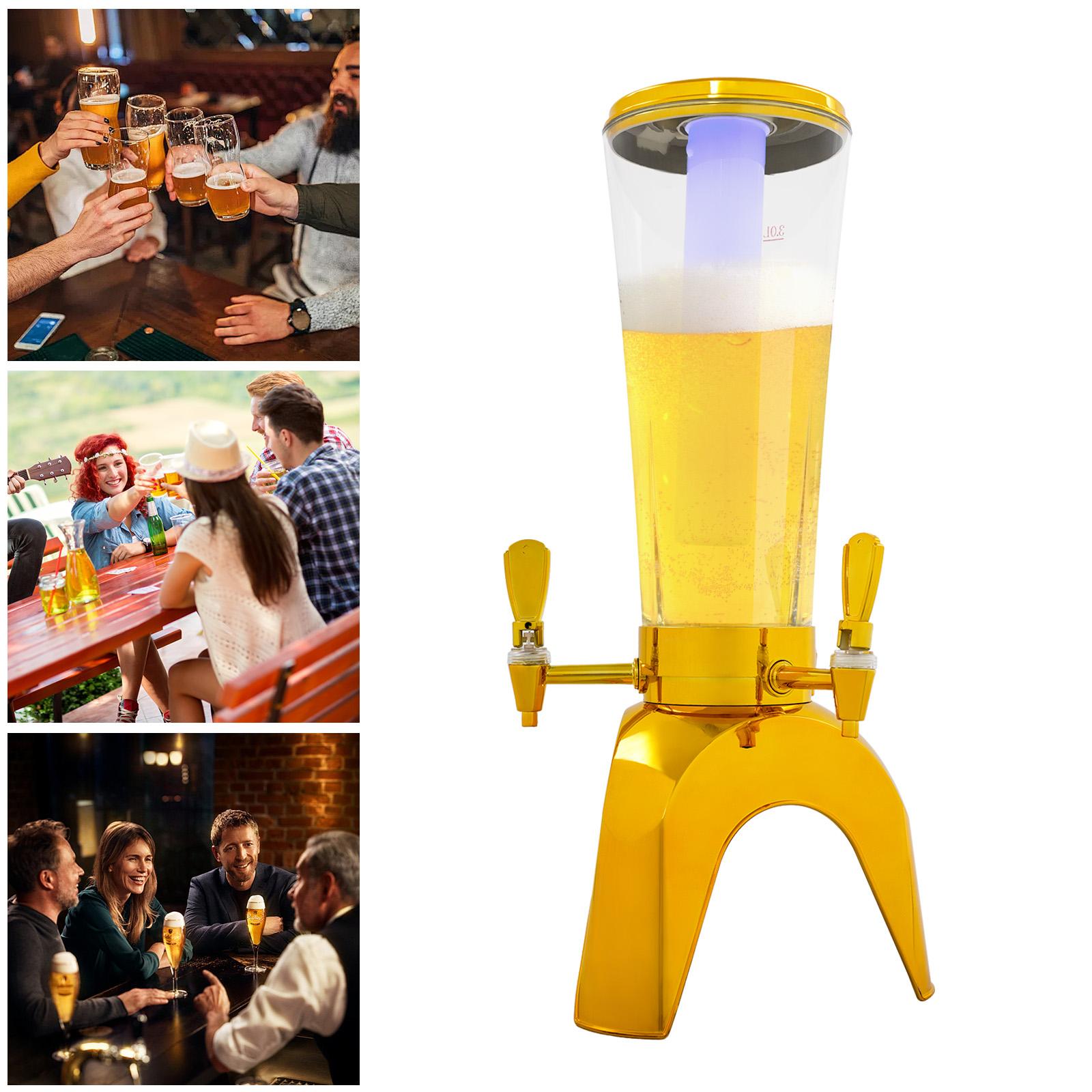 

3 л АБС Диспенсер для пива, Золотой/Серебряный Настольный Диспенсер для пива с 3 кранами, Контейнер для льда и Светодиодная подсветка для хранения пива