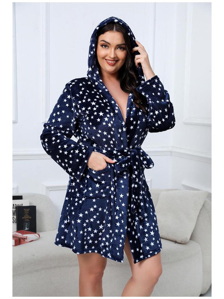 Puszysty Szlafrok Flanelowy Świąteczny Renifer Plus Size - Przytulny i Gruby
