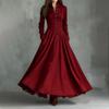 Abito Chemisier a Maniche Lunghe da Donna Stile Vintage Tessuto Finta Pelle Bordi in Pizzo Pannellatura Abito Lungo con… Altro