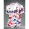 Japanische Nationalmannschaft Fußballtrikot, Kirschblüte Berg Fuji 3D-Druck Fußball-T-Shirt, Rosa Weiß Japanische Landschaftsmuster