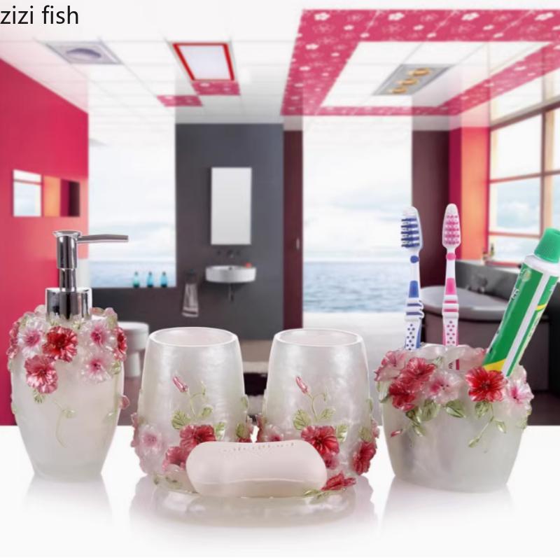 5/ 6pcs Resin Bathroom Accessories Sets/Dispensers/Dishes/Toothpaste Holders/tray/Bathroom Tumblers/kitchen Bathroom Products