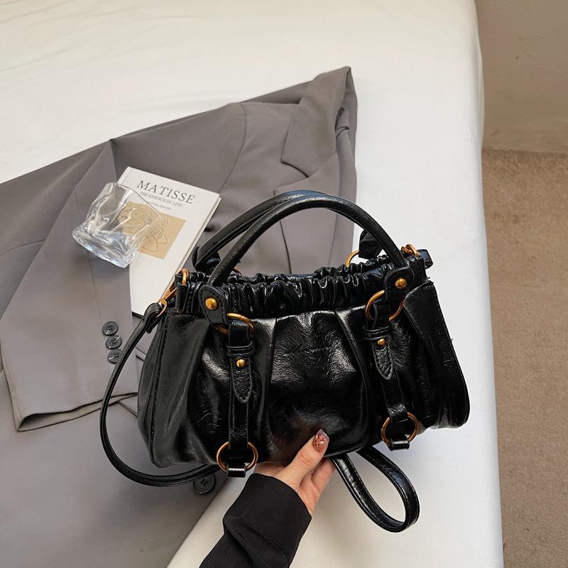 

Новая винтажная французская сумка-тоут для поездок за багетом, винтажная плиссированная сумка-мешок на кулиске, повседневная сумка на одно плечо, сумка-пельмень под мышку чёрный