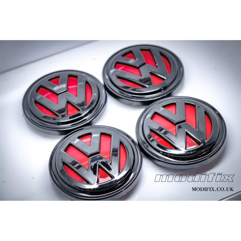 MODIFIX-CO-UK VW Glänzend Rot Schwarz Leichtmetallfelgen Mittelkappen 4 Stück VW Golf MK7 Passat Tiguan 66mm