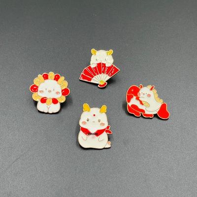 Year of the Dragon Red Brooch: Prosperous Chinese Zodiac Badge, Commemorative Dragon Metal Accessory