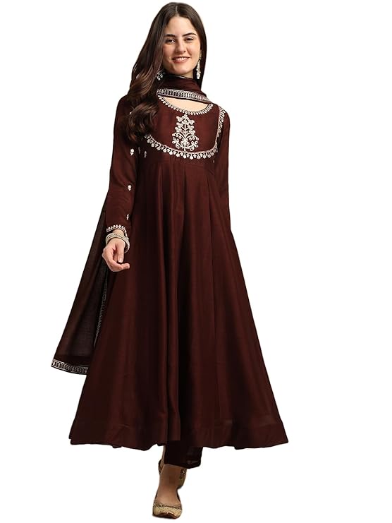 Women's Silk Embroidered Anarkali Kurta and Pant with Dupatta Set | 3 Piece Ethnic Kurta Set for Women
