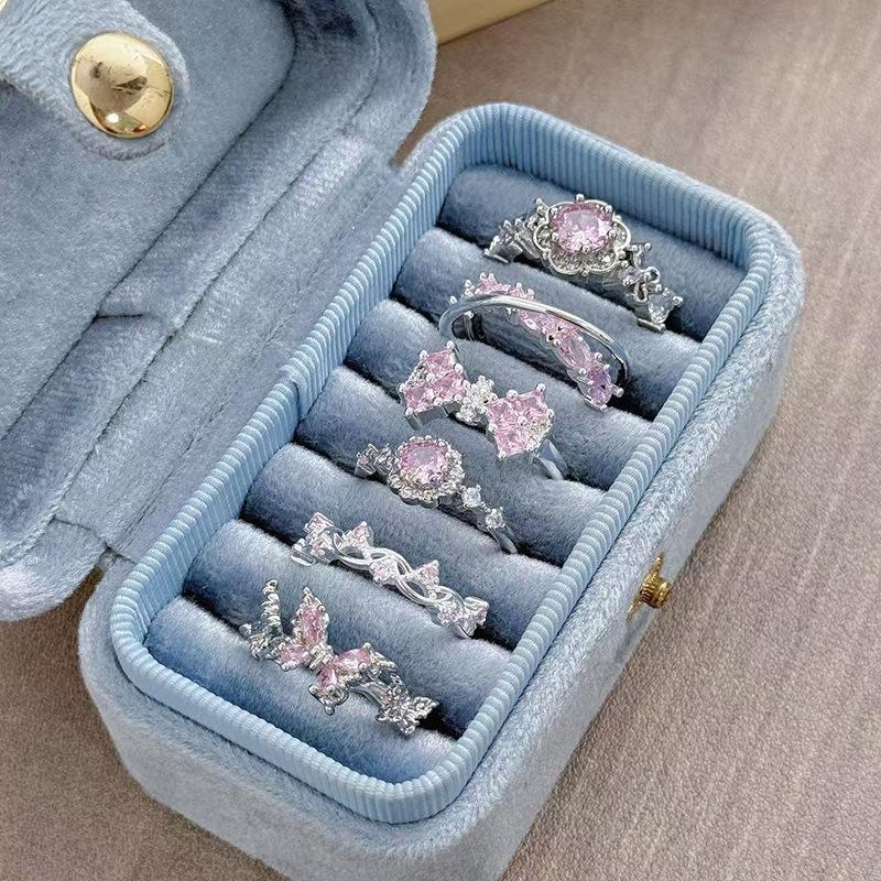 Sweet Crit Romantic Pink Micro-Inlaid Zir*****Pen Ring Female Color Treasure Cold Wind Niche Temperament Light Luxury Ring