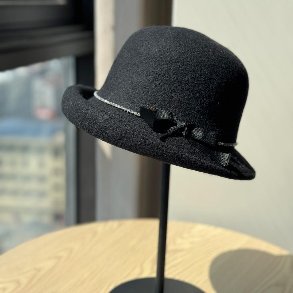 Nouveau Chapeau de Pêcheur en Laine Bouclée Gris Style Qianjin pour Femmes Automne et Hiver Montrant le Visage Petit Haut Tempérament Chapeau Bassin
