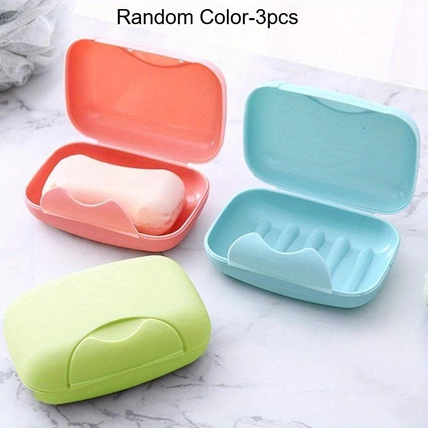 

3pcs Portable Soap Dishes Soap Container with Cover Candy Color Bathroom Travel Home Plastic Soap Box Baby Bathroom Accessories