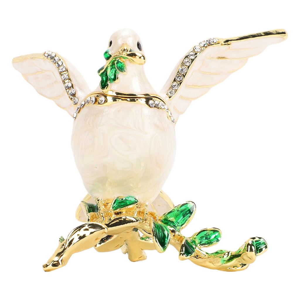 Enamel Dove Jewelry Box Rhinestones Hand Painted Magnetism Closure Elegant Enamel Keepsake Box White Dove