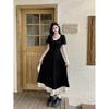 Plus Size Square Neck Elegant Tea Dress, Waist-Cinched, Summer Slimming Long Skirt