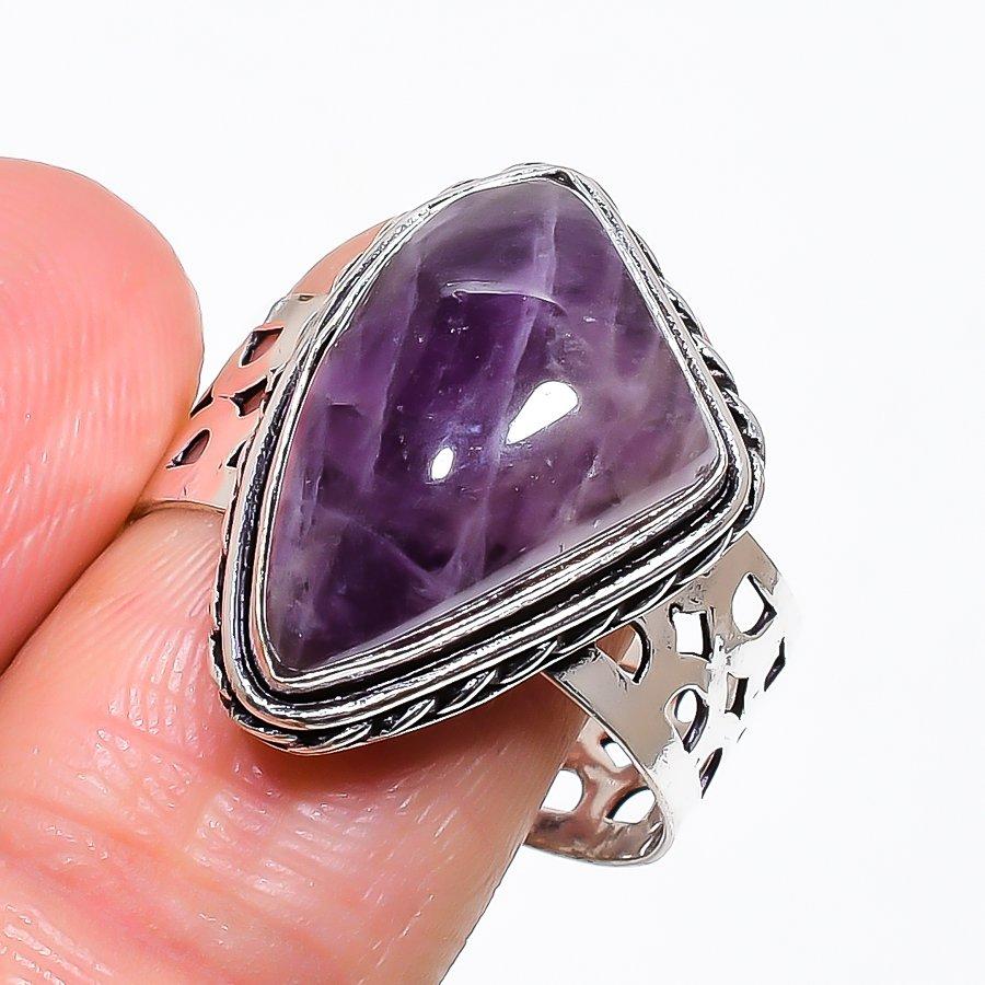 Sage Amethyst Gemstone Handmade 925 Sterling Silver Jewelry Ring Size 10 KJ-496