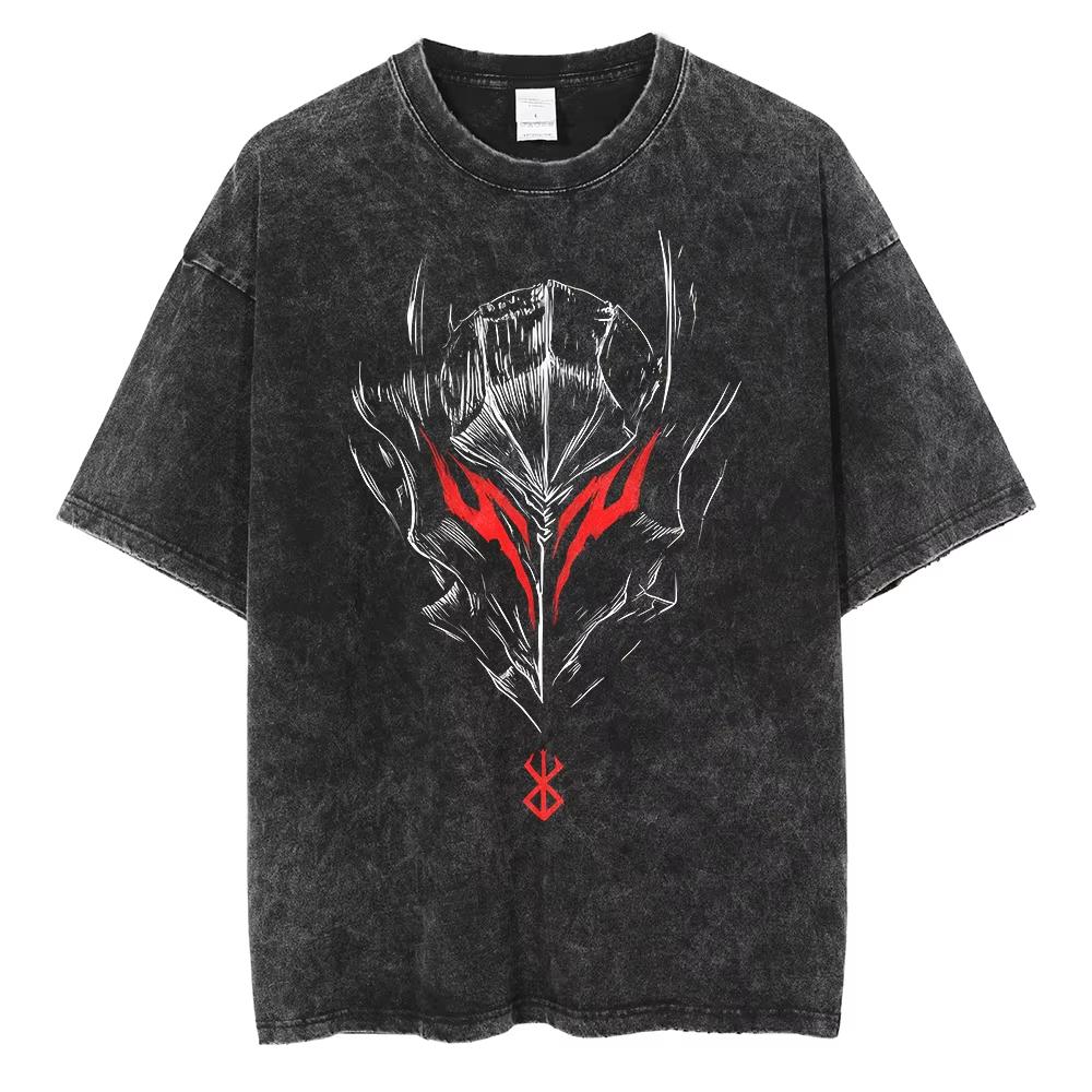 2026 Heißer Verkauf Berserk Manga T-Shirt Guts Anime T-Shirt für Männer Frauen T-Shirt Sommer Lässig Kurze Ärmel Vintage Gewaschene Baumwolle Kleidung Lockere Oberteile T-Shirts