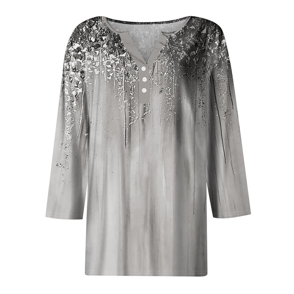 Dámské topy s 3/4 rukávem Květinový potisk Vintage Móda Ležérní Volné S výstřihem do V Košile větší velikosti