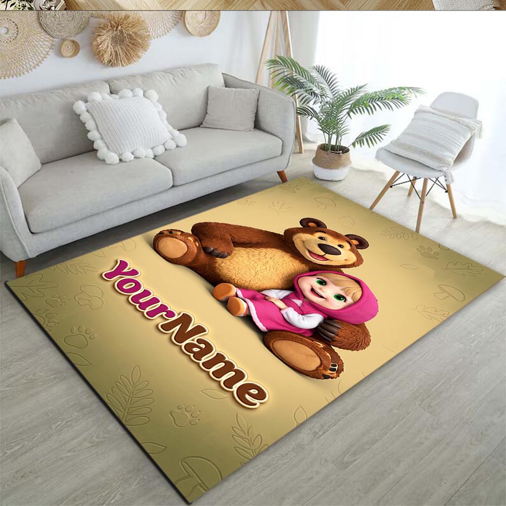 Masha Bear Customized Name Floor Rug Office Rug Perfect for Decorate Room Foyer Playrooms Dormitory Anti-slip Rug Decorate Offices